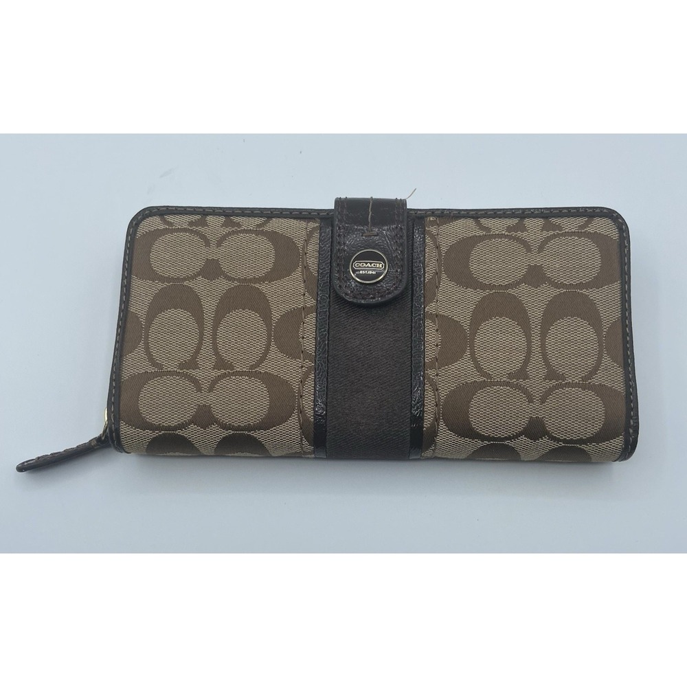 Coach Womens Wallet Signature Brown Monogram